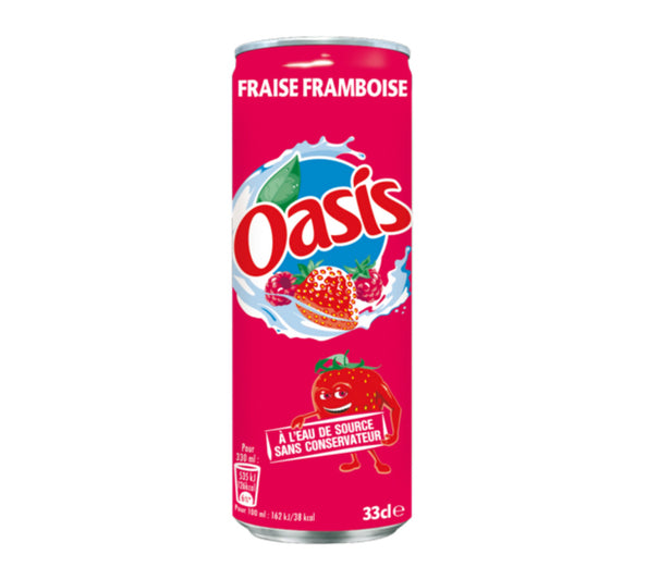 Oasis aardbei framboos blik 33cl. a24