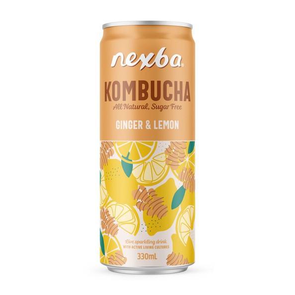 Nexba kombucha ginger & lemon blik 33cl. a12