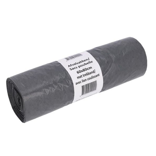Afvalzak grijs 60x80+5cm T50 trekband 15x20st